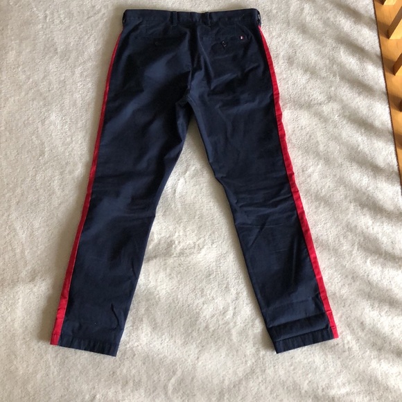 Limited Edition Tommy Hilfiger Navy w/ Red Stripe Slim Stretch Chinos - Picture 3 of 10